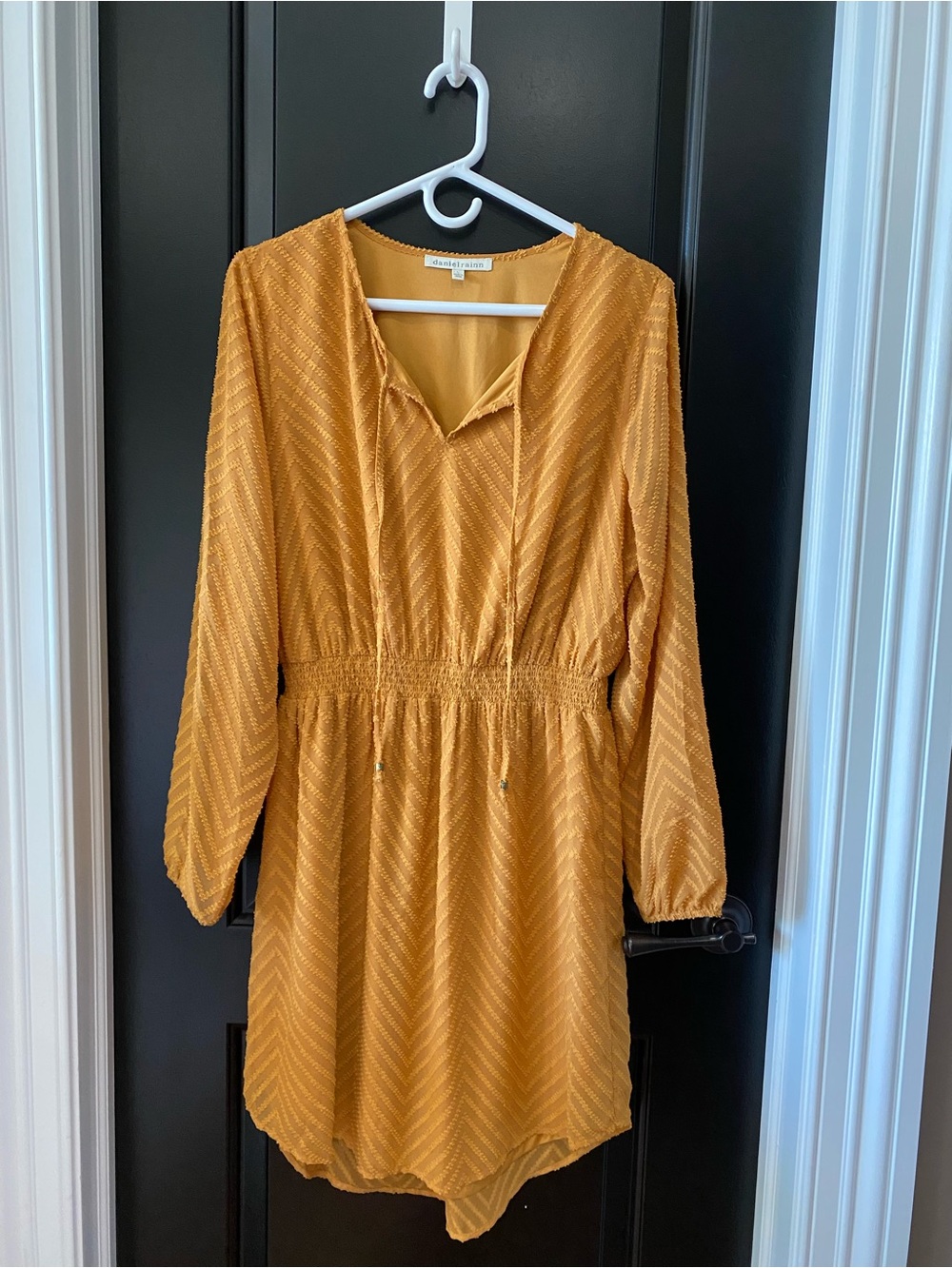 Daniel Rainn Mustard Yellow Long-Sleeve Elastic Waist Dress
